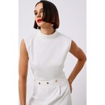 Çıt Çıt Detaylı Crop Bluz - Ekru