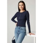 Çıtçıt Detaylı Bluz Lacivert