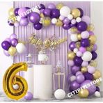 Çıtı Pıtı Store 0-9 Yaş Macaron Mor Balon Zinciri Seti Gölge Mor Altın Balon Dekorasyon - 6