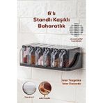 Citim 6 Lı Standlı Kendinden Yapışkanlı Kapaklı Kaşıklı Baharatlık Takımı -etiketli Baharatlık Gri