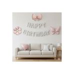 ÇITIPITISTORE Kelebek Fiyonk Papatya Happy Birthday Folyo Balon Seti, Pembe