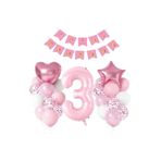 ÇITIPITISTORE Pembe Renk Rakamı 3 Yaş Doğum Günü Balon Seti, Kalp ve Yıldız Balonlar, Happy Birthday Pankartı