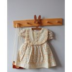 Çıtır Çiçek Desenli Vintage Astarlı ve Tütülü Kız Bebek Elbisesi - Bej - 12 - 18 Ay