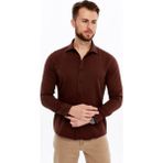 Citra Likralı Dabıl Kumaş Rahat Kesim Günlük Erkek Gömlek - Kahverengi - 2XL