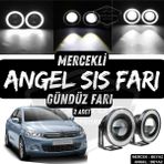 Citroen C Elysee 2012-2023 Uyumlu Üniversal Mercekli Angel Sis Farı Metal Su Geçirmez 76 mm Beyaz Halkalı Gündüz Farı Angel Eyes 2 Adet