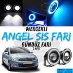 Citroen C Elysee 2012-2023 Uyumlu Universal Mercekli Angel Sis Fari Metal Su Gecirmez 76 Mm Buz Mavi Halkali Gunduz Fari Angel Eyes 2 Adet