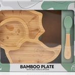 Citron 1073537 Dino Bölmeli Vakum Tabanlı Organik Bambu Çocuk Yemek Takımı