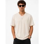 City Bej Erkek V Yaka Tişört - Yazlık Pamuklu Basic Regular Fit T-Shirt