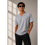 City Erkek V Yaka Basic Tişört Kısa Kol Yazlık Regular Fit T-Shirt - Gri
