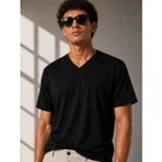 City Erkek V Yaka Basic Tişört Kısa Kol Yazlık Regular Fit T-Shirt - Siyah