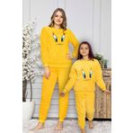 Civciv Desenli Anne Kız Çocuk Kombin Peluş Pijama Takımı (ANNE KIZ AYRI SATILIR.)