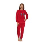 Civciv Desenli Anne Kız Çocuk Kombin Peluş Pijama Takımı (ANNE KIZ AYRI SATILIR.), Kırmızı, 2-4 Yaş