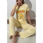 Civciv Desenli Kısa Kollu Kadın Pijama Takımı - Sarı - XL