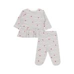 Civil Baby Çizgi Kalp Empirme 1-9 Ay Pijama Takımı - Ekru 6-9 Ay