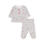 Civil Bebek Çizgi Kalp Empirme Pijama Takımı, 6-9 AY, 22330J64225W1, Ekru, kız-bebek