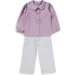 Civil Girls Fiyonklu Gömlek Pantolon Ikili 2-5 Yaş Takım - Lila - 5 - 6 Yaş - 18-Mor