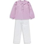 Civil Girls Fiyonklu Gömlek Pantolon Ikili 6-9 Yaş Takım - Lila - 7 - 8 Yaş - 18-Mor