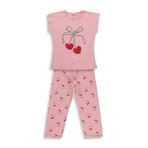Civil Girls Kiraz Desenli 10-13 Yaş Pijama Takımı - Pudra