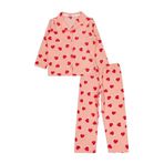 Civil Girls Kız Çocuk Kalp Desenli Pijama Takımı, 10-11 Yaş, 22785980825W1, Somon, kız-çocuk