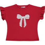 Civil Girls Kız Çocuk Kolu Fırfırlı Kısa Kol Tişört - Günlük Stil 4-9 Yaş Kırmızı Örme Kumaş - 9 - 10 Yaş