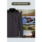 CIVILTIPOLO Siyah %100 Su Ve Rüzgar Geçirmez Içi Kürklü Fermuarlı Iç Cepli Gore-tex Softshell Erkek Mont