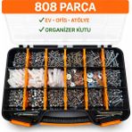 Civtex 808 Parça Vida Dübel Somun Pul Seti Organizer Kutulu 23 Çeşit Profesyonel Montaj Seti - 1 Adet
