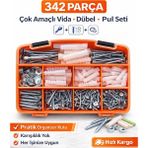 CIVTEX CİVATA 342 Parça Vida Dübel Pul Seti | DIN 7505 Sunta Vidası | Organizer Takım Kutusu - 1 Adet