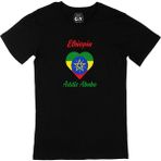 Cix Addis Ababa Etiyopya Bayraklı Kalpli Siyah Erkek T-shirt