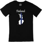 Cix Finlandiya Haritalı ve Bayraklı Baskılı Yuvarlak Yaka Siyah T-shirt