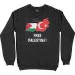 Cix Free Palestine Baskılı Yuvarlak Yaka Siyah Tişört Sweatshirt