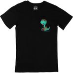 Cix Gitarlı Dinozor Cep Logo Tasarımlı Siyah T-shirt
