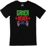 Cix Kırmızı Gamer Never Die Yazılı Yuvarlak Yaka Siyah T-shirt