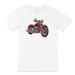 Cix Kırmızı Motor Baskılı Yuvarlak Yaka Beyaz T-shirt