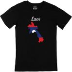 Cix Laos Haritalı ve Bayraklı Yuvarlak Yaka Siyah T-shirt