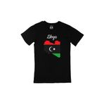 Cix Libya Haritalı ve Bayraklı Yuvarlak Yaka Siyah Tişört