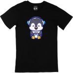 Cix Oyuncu Penguen Baskılı Siyah Unisex T-shirt