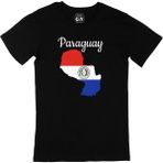 Cix Paraguay Haritalı ve Bayraklı Baskılı Siyah Unisex T-shirt