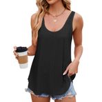 CIZEUR Kadın Tank Top Yaz Kolsuz Atlet Kadın Zarif Scoop Neck Tek Renkli Tunik Gömlek, Siyah, M