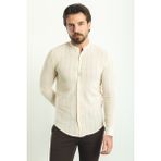 Çizgi Desenli Ekru Rengi Slim Fit Hakim Yaka Uzun Kollu Erkek Gömlek