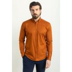 Çizgi Desenli Kiremit Rengi Slim Fit Uzun Kollu Erkek Gömlek - 2XL