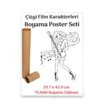 Çizgi Film Karakterleri Poster Tablosu 15 Adet 30 cm x42 cm Enine Boyuna Eğitim