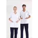 ÇİZGİ MEDİKAL Beyaz Likralı Tek Üst Unisex Kalıp Hemşire Forması Doktor Önlüğü Cerrahi Forma Scrubs
