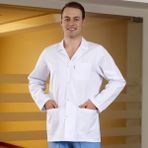 Çizgi Medikal Erkek Klasik Yaka Laboratuvar Önlüğü Hemşire Eczacı Öğretmen Doktor Alpaka Kumaş - Beyaz