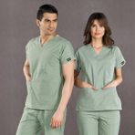 Çizgi Medikal Mint Yeşili Doktor Hemşire Forması Scrubs Dr Greys Likralı Takım (Esnek Kumaş) Yarasa Kol Hemşire Üniforması - XS - Açık Yeşil