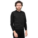Çizgi Triko Cep Detaylı Polo Yaka Desenli Kazak, M, 80425202144230, SİYAH, Erkek