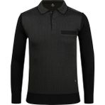 Çizgi Triko Erkek Battal Polo Yaka Triko Kazak Desenli Kol ve Bel Lastikli Çelik Örgü Klasik Kalıp - 5014FB - Siyah - 3XL