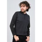 Çizgi Triko Erkek Cep Detaylı Polo Yaka Desenli Kazak 42544230 M.lacivert - Lacivert Melanj