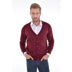 Çizgi Triko Erkek Çift Cepli Çelik Örgü Triko Hırka 4225M Bordo
