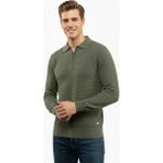 Çizgi Triko Erkek Fermuarlı Polo Yaka Triko Kazak 5240F BGL-ST04852 - Yeşil - 2XL