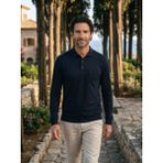 Çizgi Triko Erkek Mevsimlik Polo Yaka Uzun Kollu Cepli Pamuklu Penye Sweat Klasik Kalıp - 5306 - Lacivert - 2XL